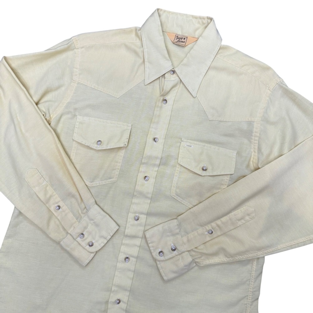 Tony Lama Western Shirt Mens 16 34 Yellow Pearl Snap Vintage Made USA L/S Top